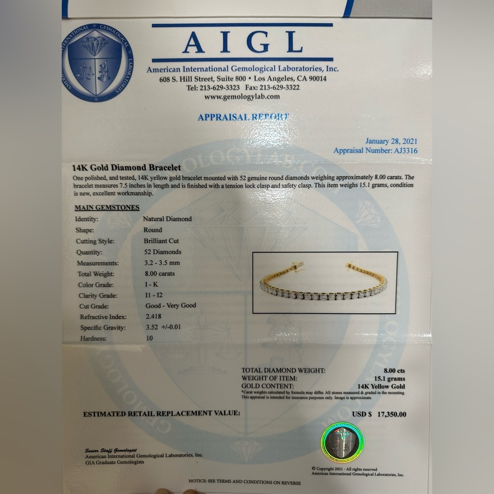 SOLD!! 14K Gold Diamond Tennis Bracelet